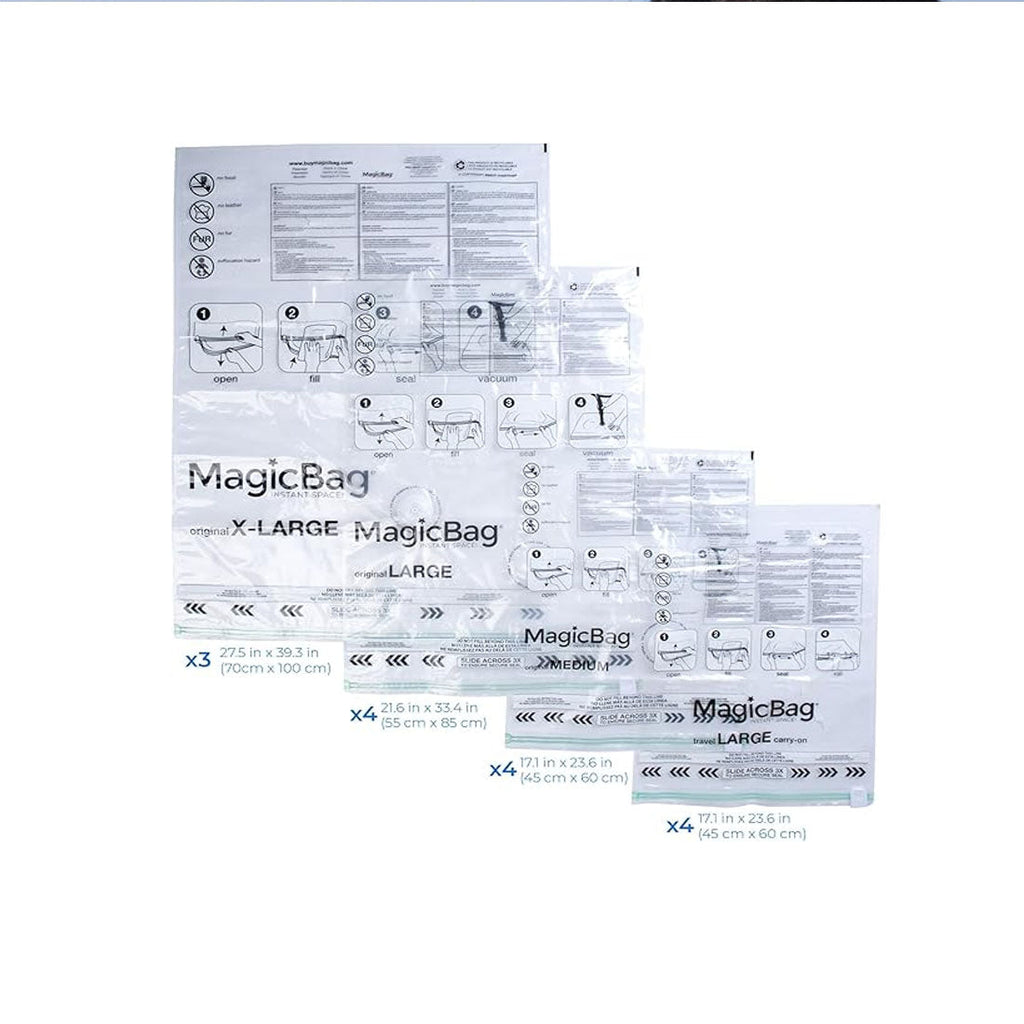 15 Pack - Magic Bag Space Bag 4 Size Storage Bags (4 Medium/4 Large/3 Extra Large/4 Large Travel) - Vacuum Storage Bags