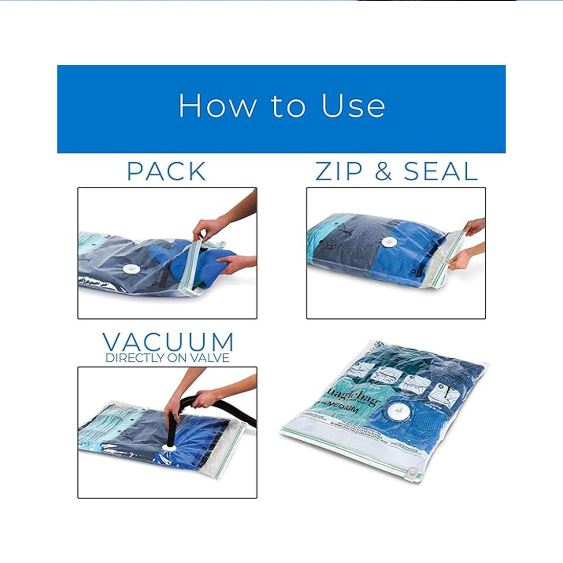 15 Pack - Magic Bag Space Bag 4 Size Storage Bags (4 Medium/4 Large/3 Extra Large/4 Large Travel) - Vacuum Storage Bags