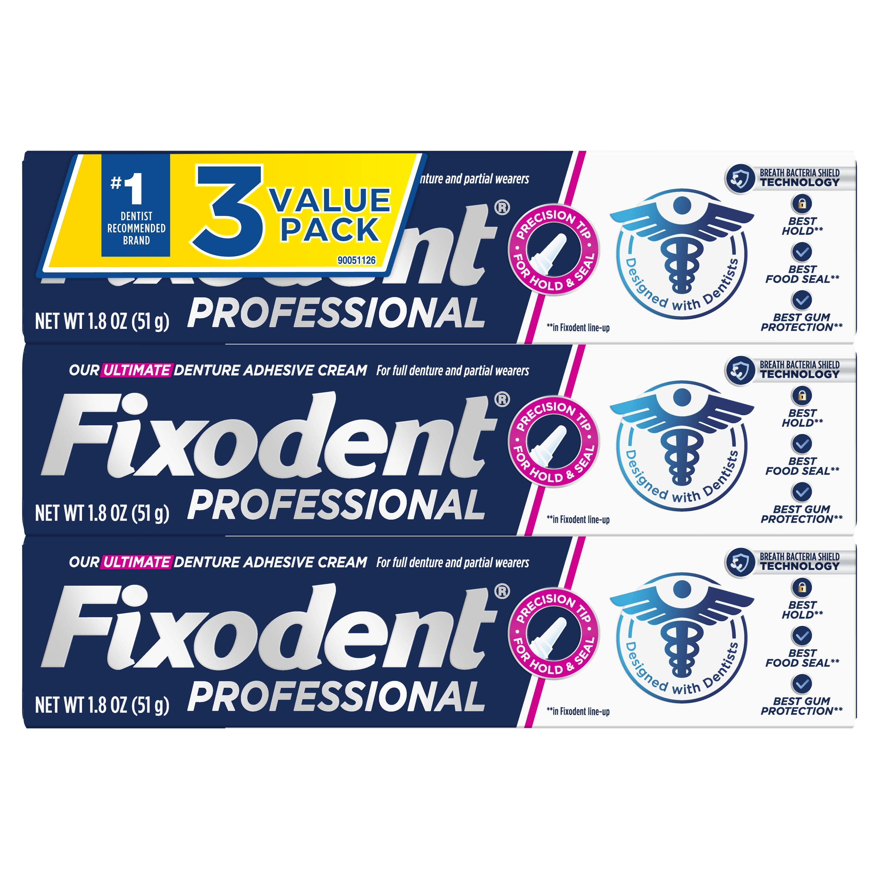 Fixodent Professional Ultimate Denture Adhesive Cream, 1.8 Oz (51 g) - Pack of 3