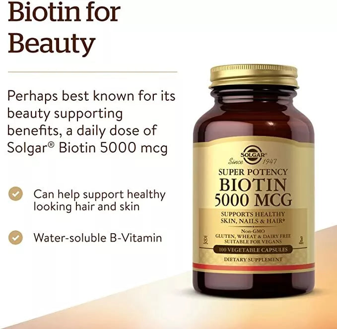 Solgar Biotin 5000 mg, 100 Vegetable Capsules
