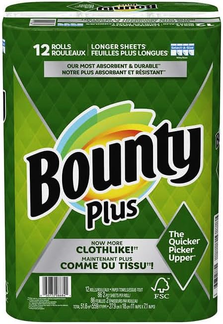 Bounty Plus Select-A-Size Paper Kitchen Towels, 91 sheets x 12 pack