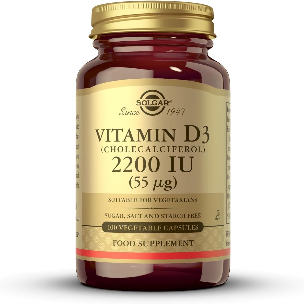 Solgar Vitamin D3 (Cholecalciferol) 2200 IU (55 µg), 100 Vegetable Capsules