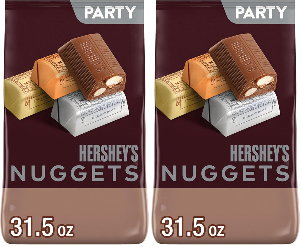 HERSHEY'S NUGGETS Assorted Chocolate Candy Party Bag,Great Stocking Stuffer and Holiday Candy,31.5 oz,(Pack of 2)
