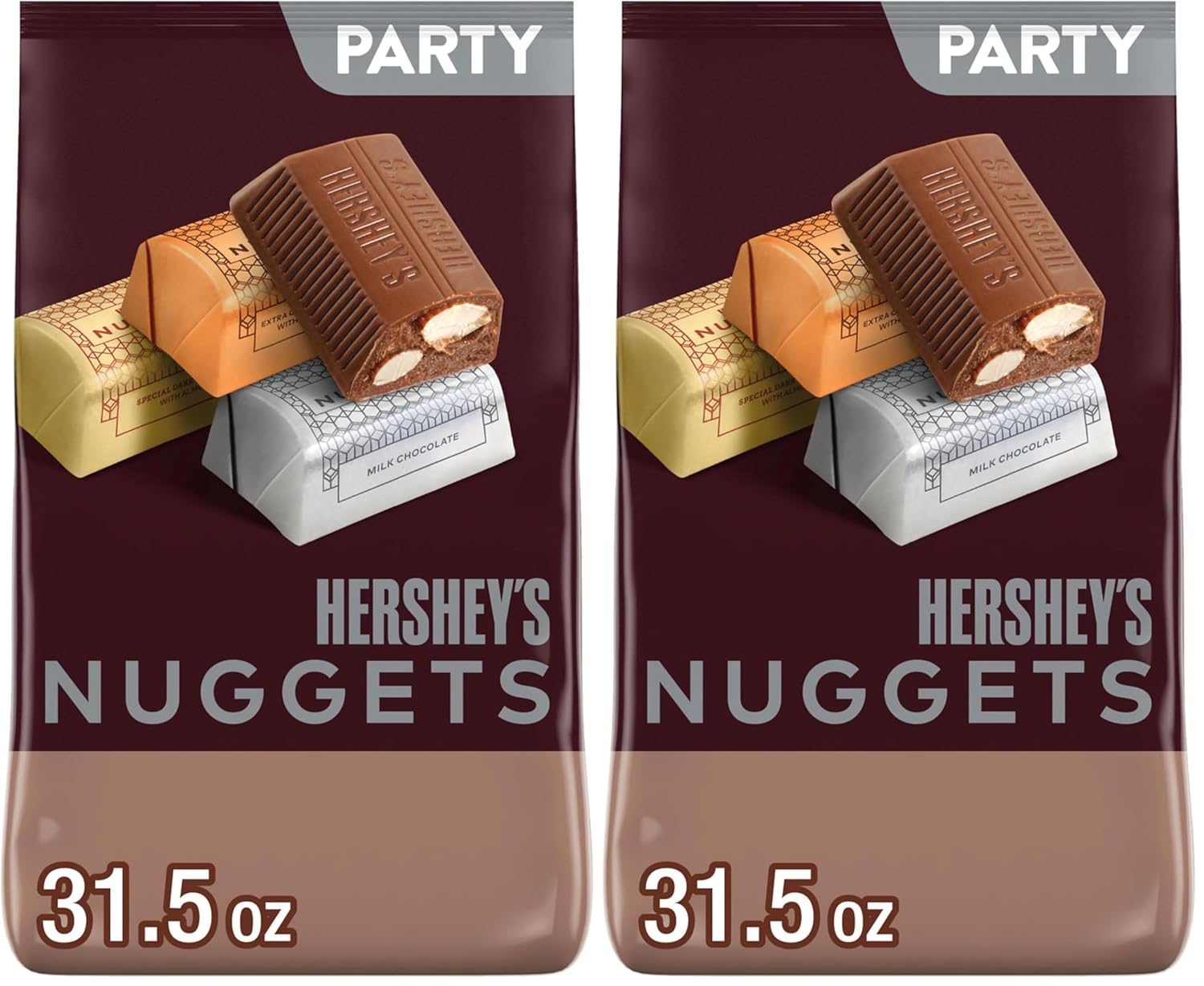 HERSHEY'S NUGGETS Assorted Chocolate Candy Party Bag,Great Stocking Stuffer and Holiday Candy,31.5 oz,(Pack of 2)