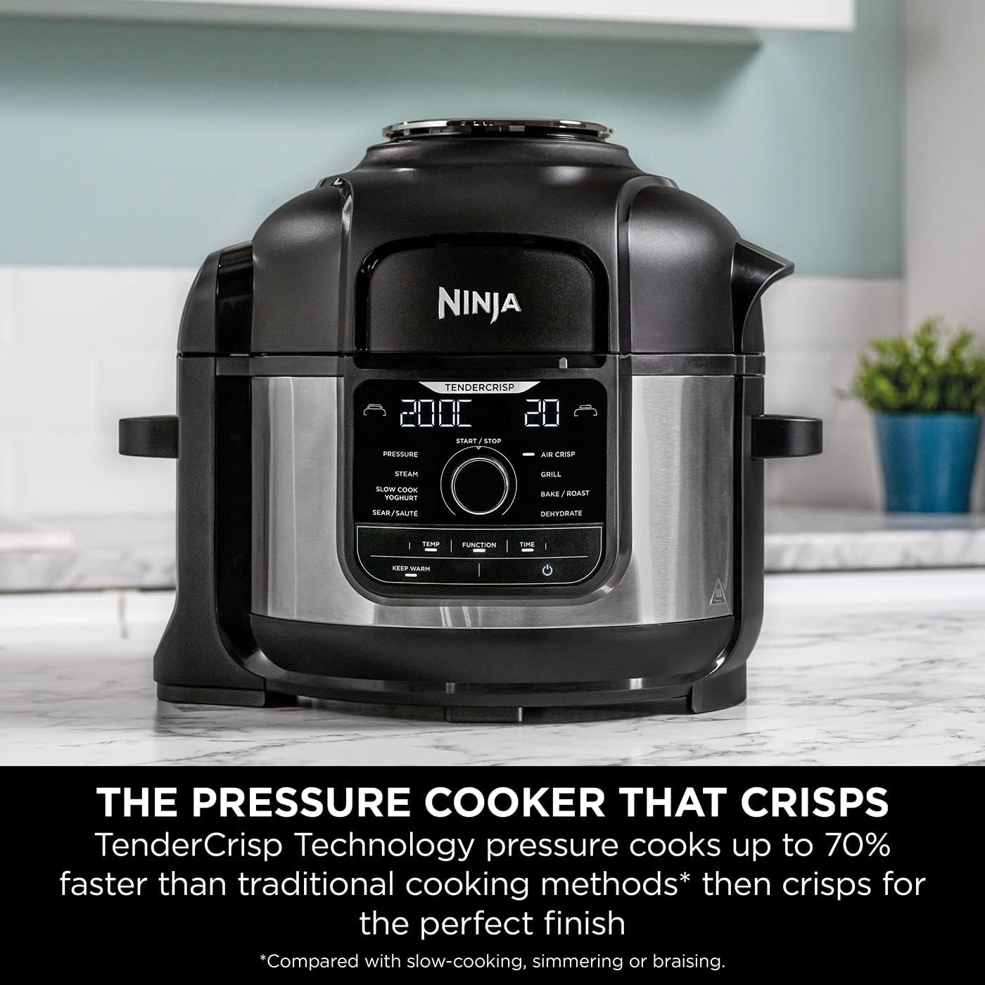 Ninja Foodi Multi-Cooker (OP350Uk) 7-In-1, 7.5L, Electric Pressure Cooker And Air Fryer, Brushed Steel - Black