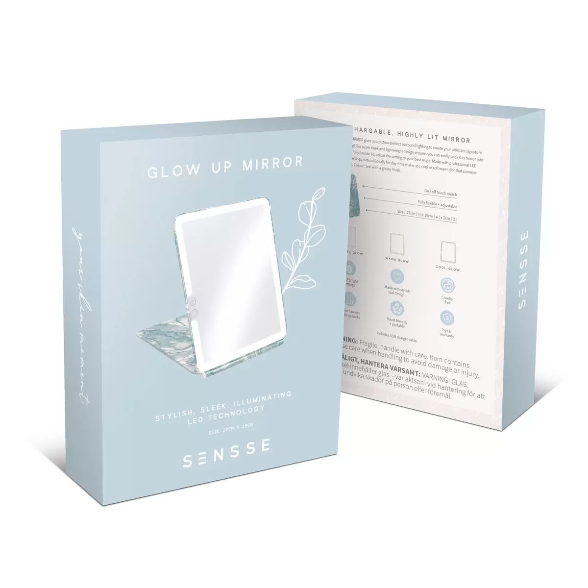 Sensse Glow Up Mirror, 27x19 cm, LED Touch Light Technology