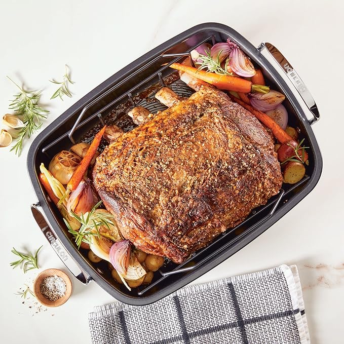 Circulon Ultra Lasting Nonstick Roaster/Roasting Pan with Easy Serve Rack, 17 Inch x 13 Inch, Black