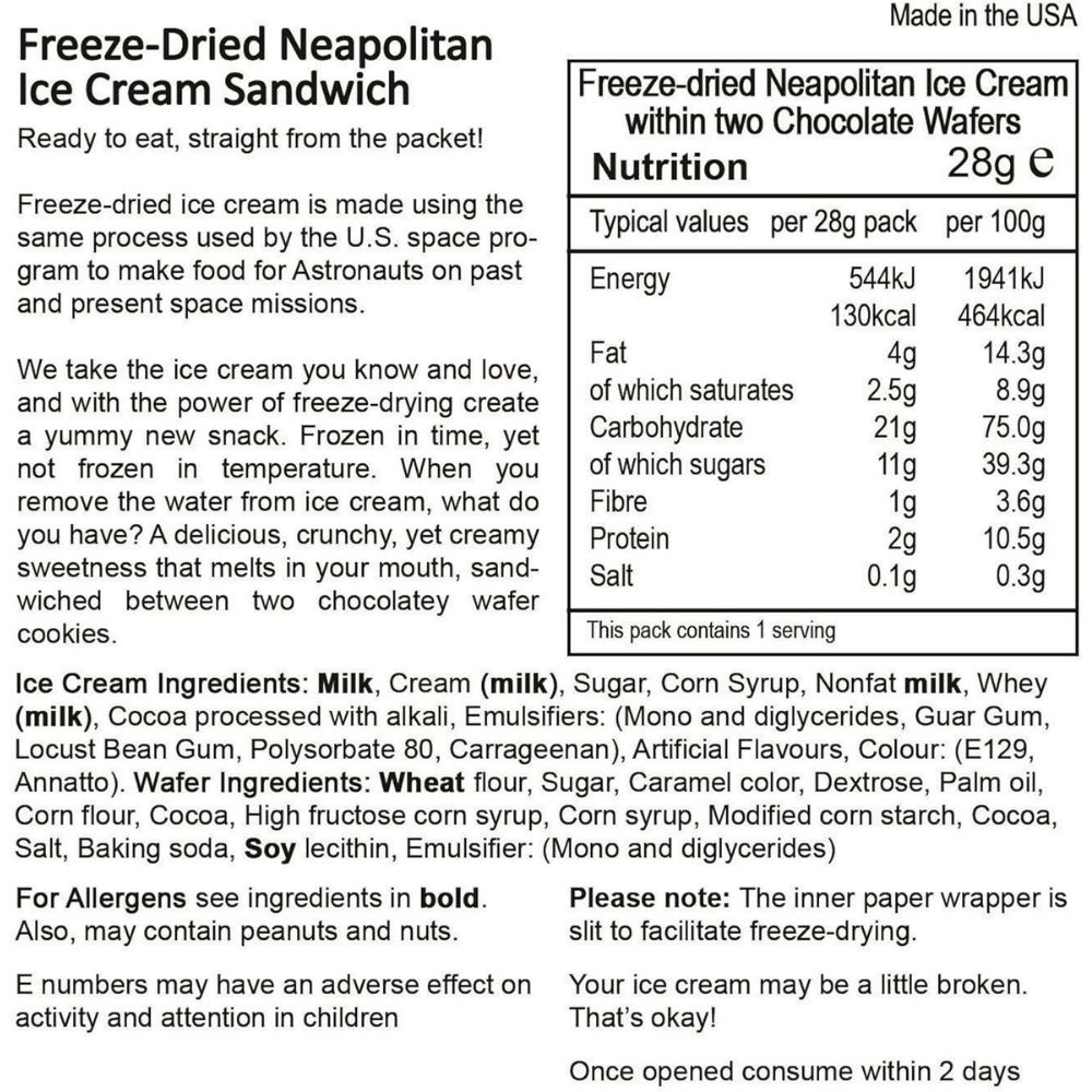 Astronaut Food Astronaut Neapolitin Ice Cream Sandwich, 28g