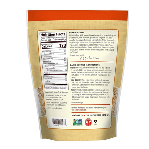 Bob's Red Mill Sweet White Sorghum Grain, 24 Oz (680 g)
