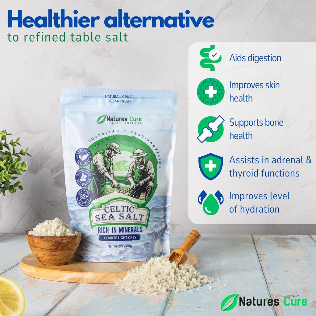 Natures Cure Celtic Sea Salt 100% Natural Unrefined Organic Salt - 600g
