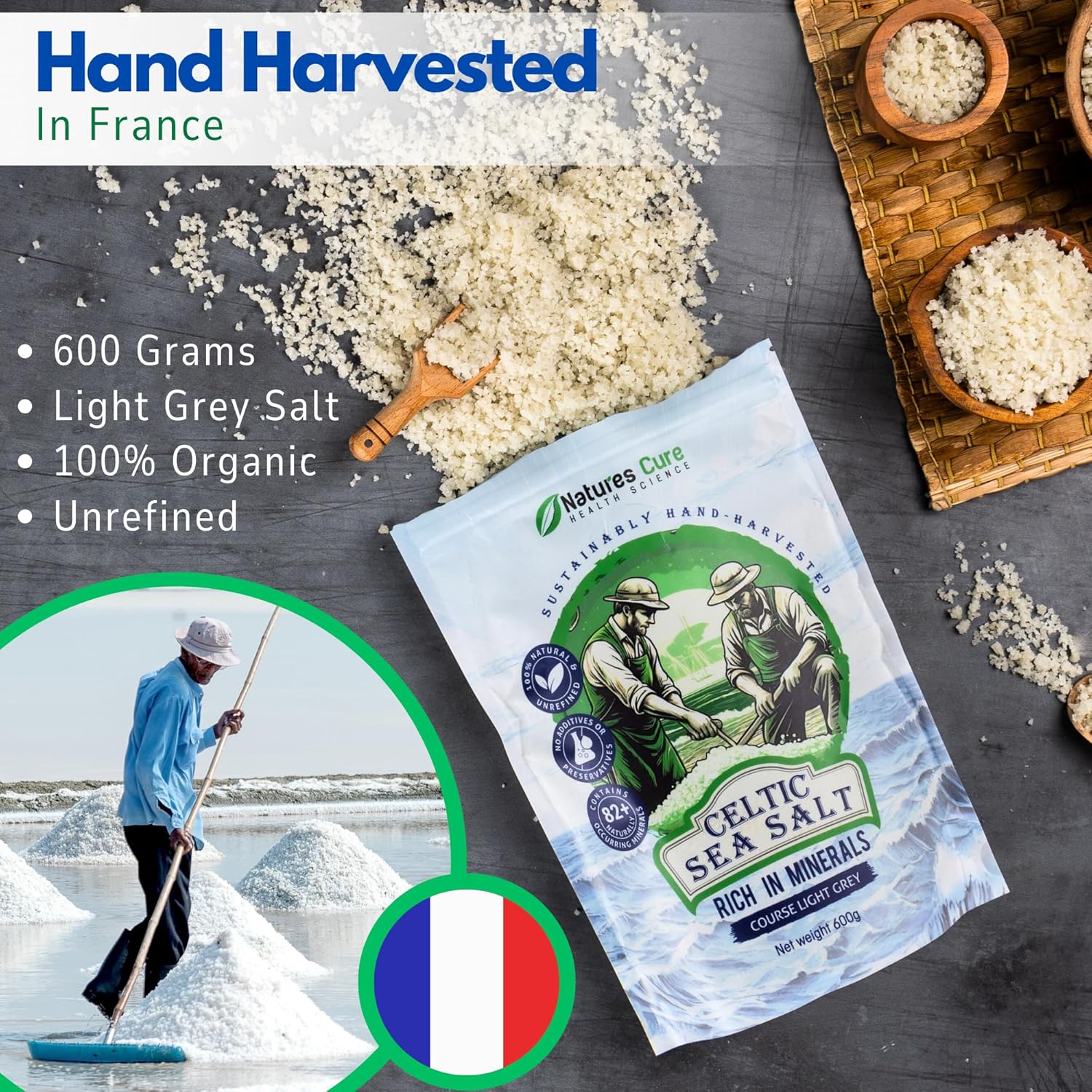 Natures Cure Celtic Sea Salt 100% Natural Unrefined Organic Salt - 600g