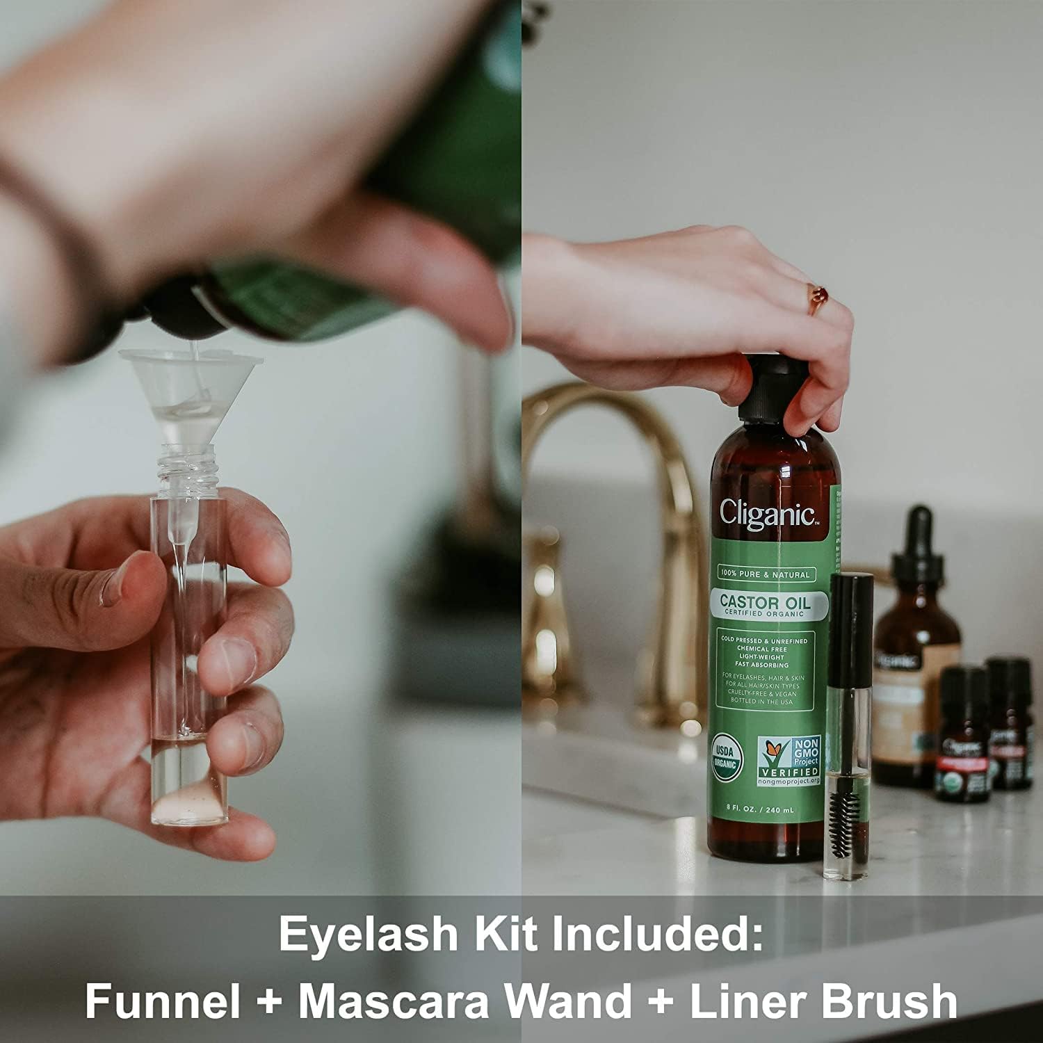 Cliganic Organic Castor Oil with Eyelash Kit, 240ml