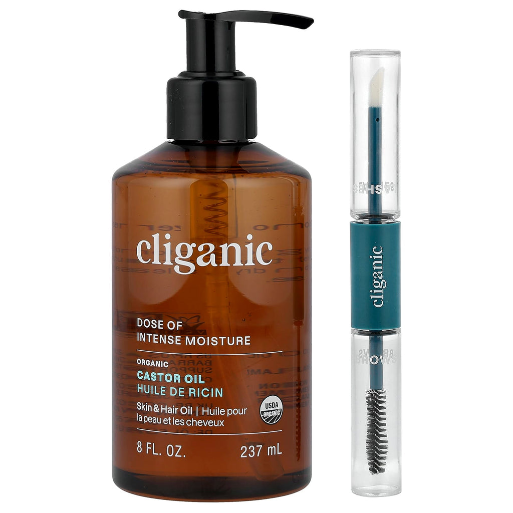 Cliganic Organic Castor Oil with Eyelash Kit, 240ml