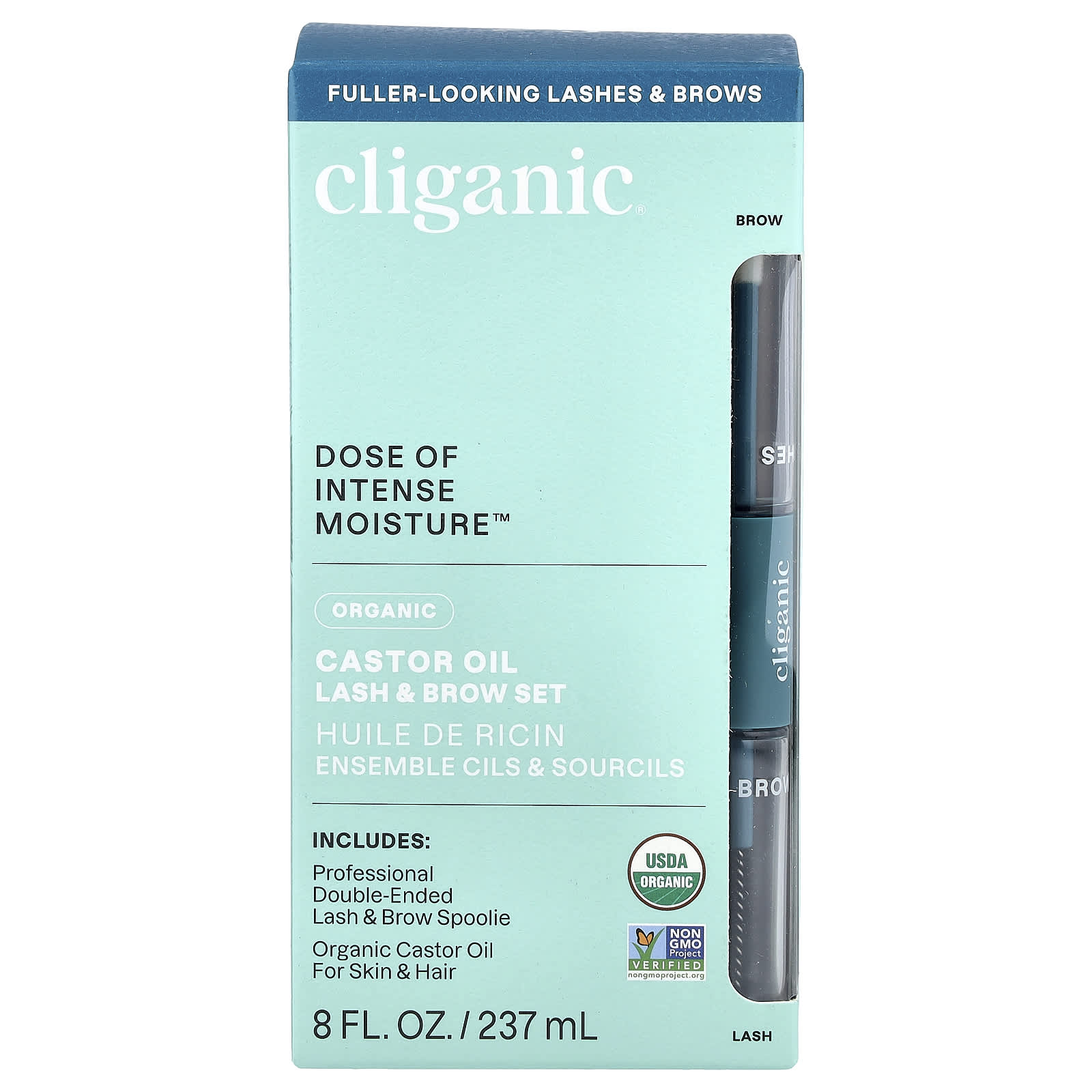 Cliganic Organic Castor Oil with Eyelash Kit, 240ml