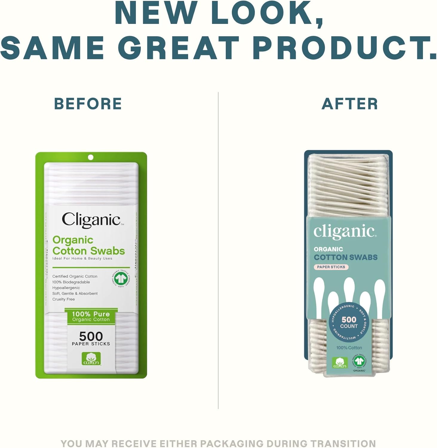 Cliganic Organic Cotton Swabs (500 Count)