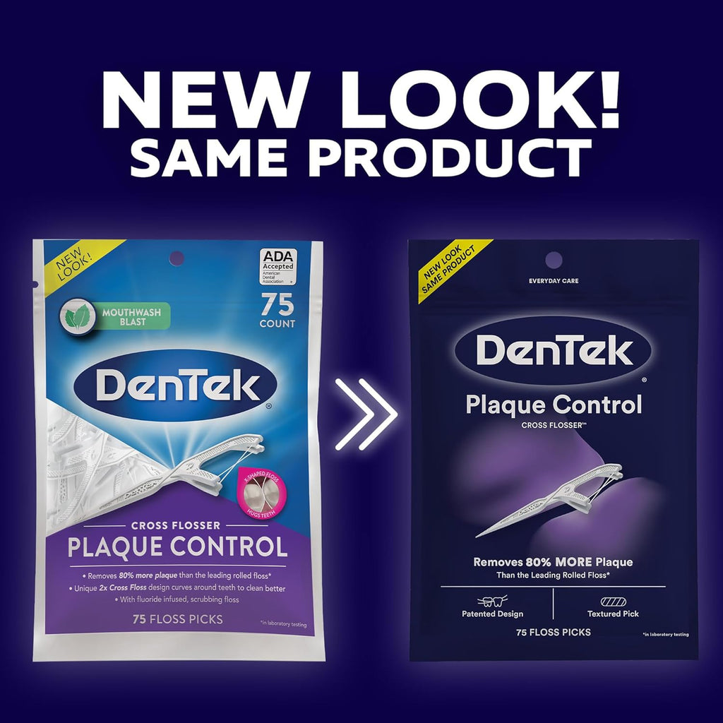 DenTek Plaque Control Cross Flosser Floss Picks, X-Shaped Floss - 75 count