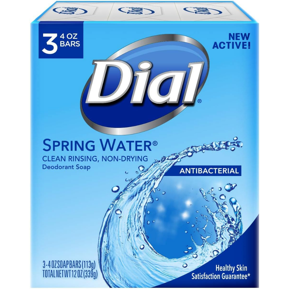 Dial Antibacterial Bar Soap, Spring Water Scent, 4 Oz (Pack of 3)