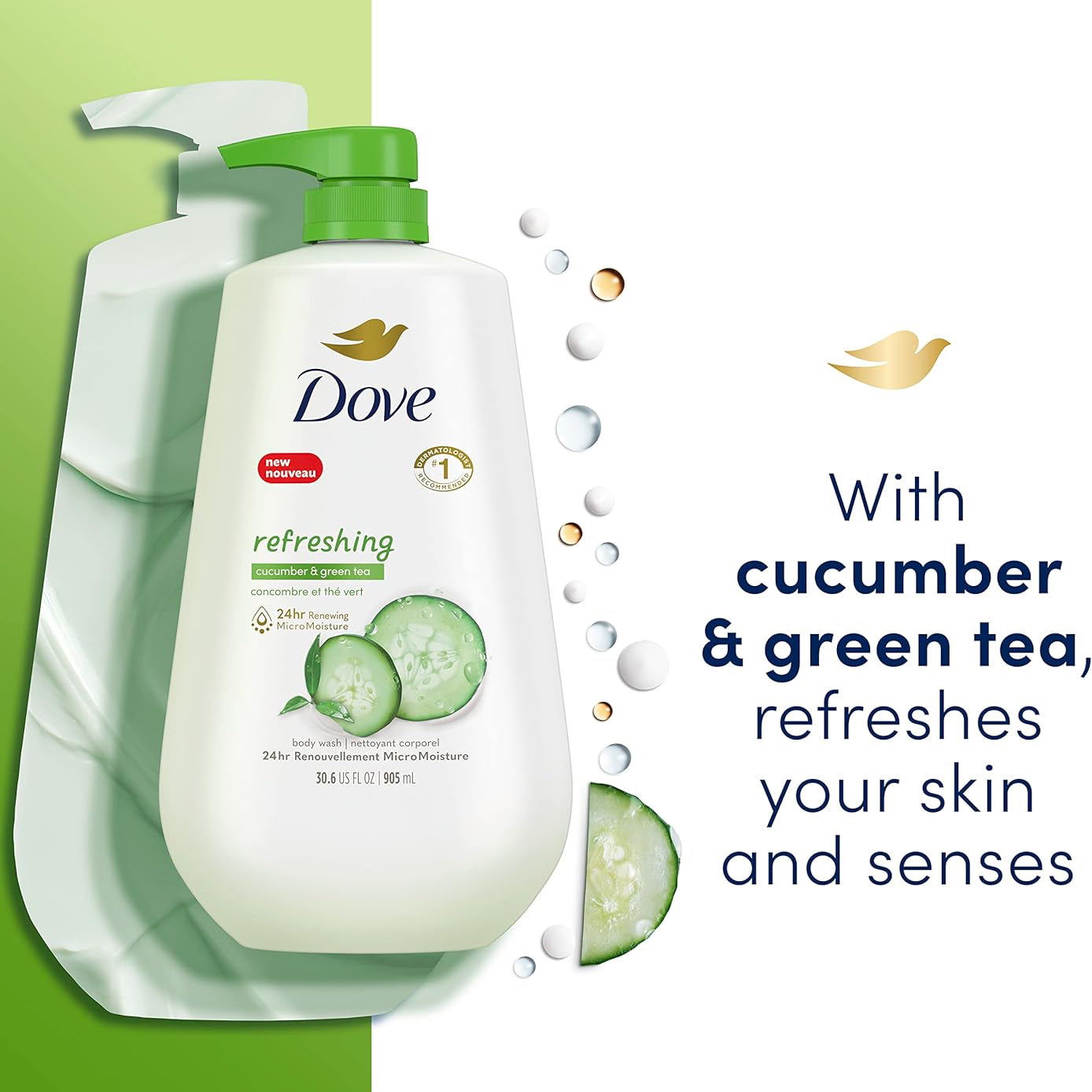 Dove Go Fresh Body Wash | Refreshing Cucumber and Green Tea Pump | 34 Oz