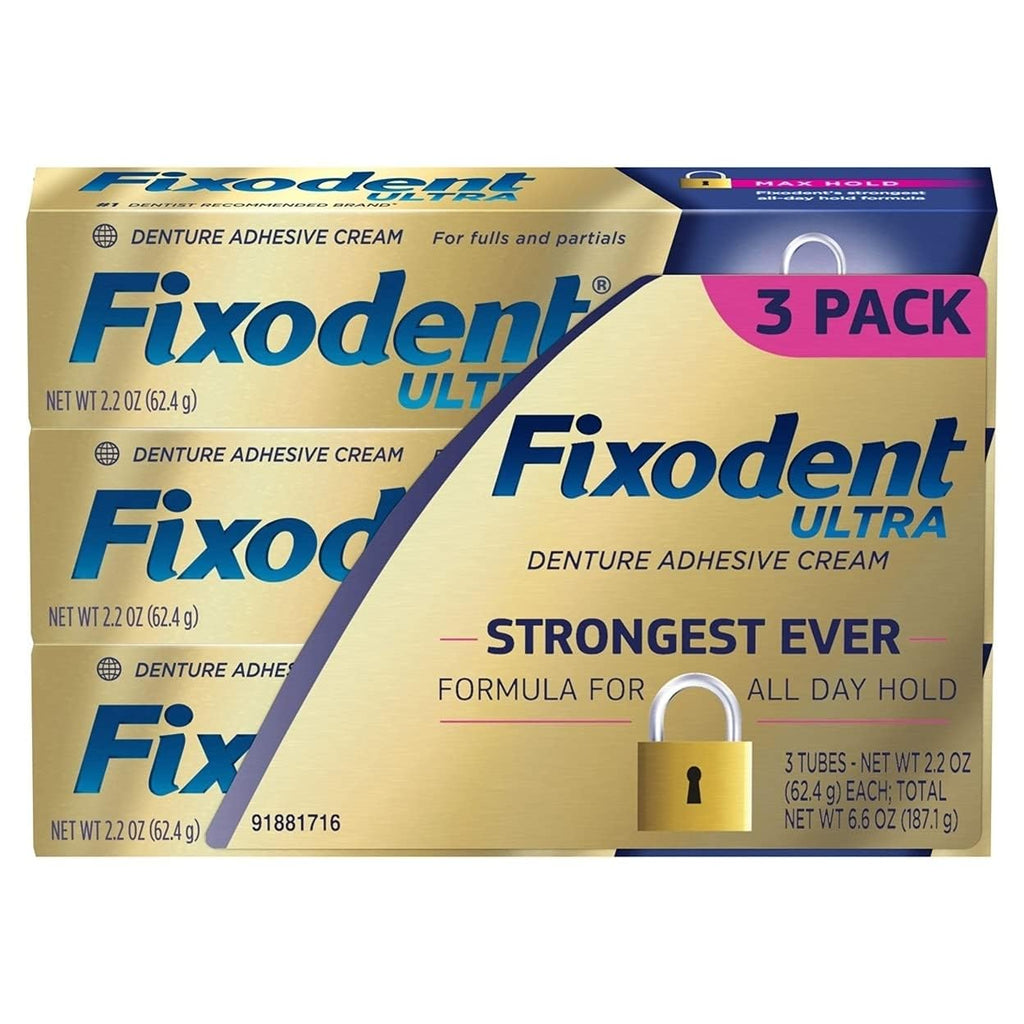 Fixodent Ultra Max Hold Dental Adhesive Cream - 2.2 Oz  (Pack of 3)