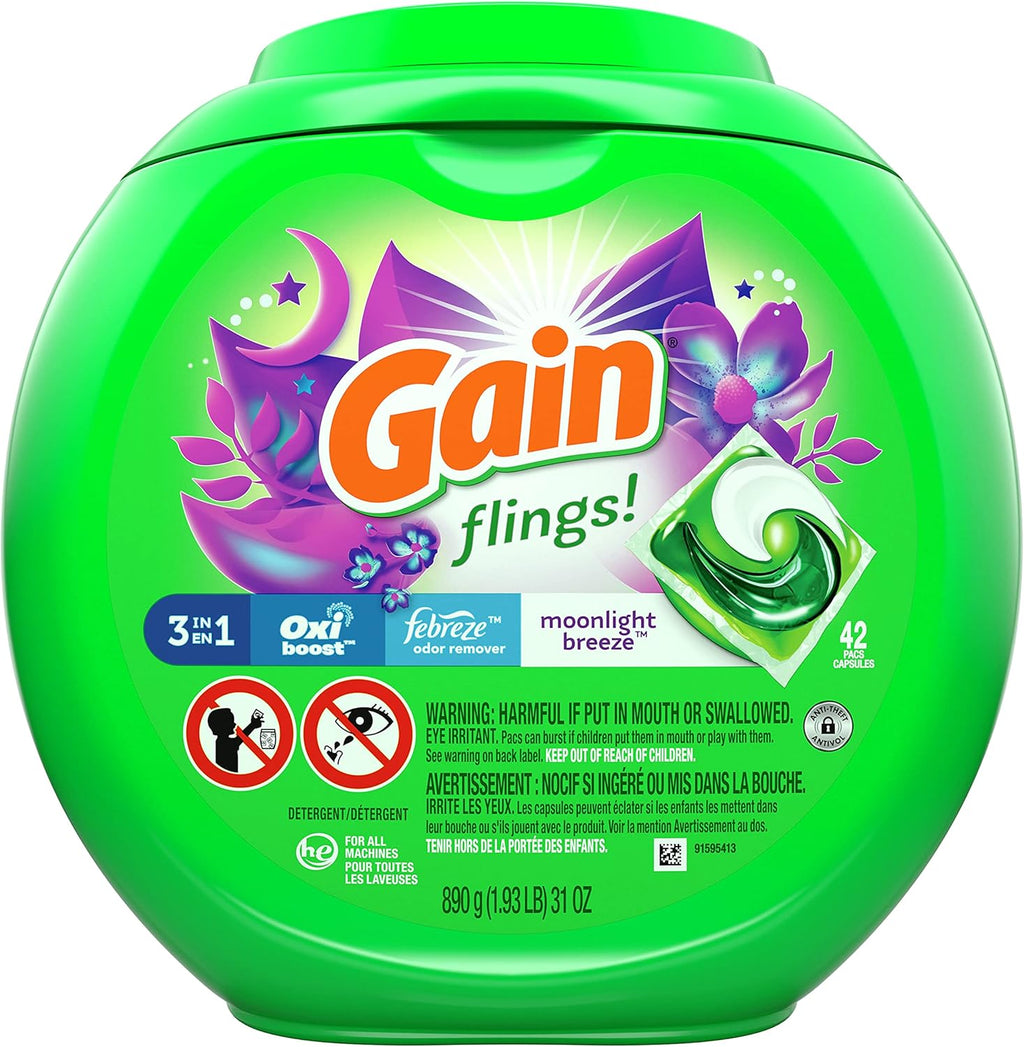 Gain Flings Laundry Detergent Pacs - Moonlight Breeze, 42 Count