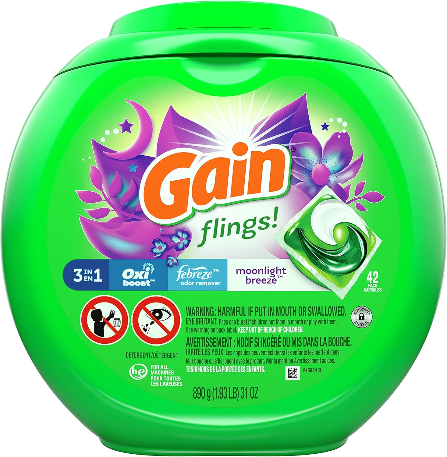 Gain Flings Laundry Detergent Pacs - Moonlight Breeze, 42 Count