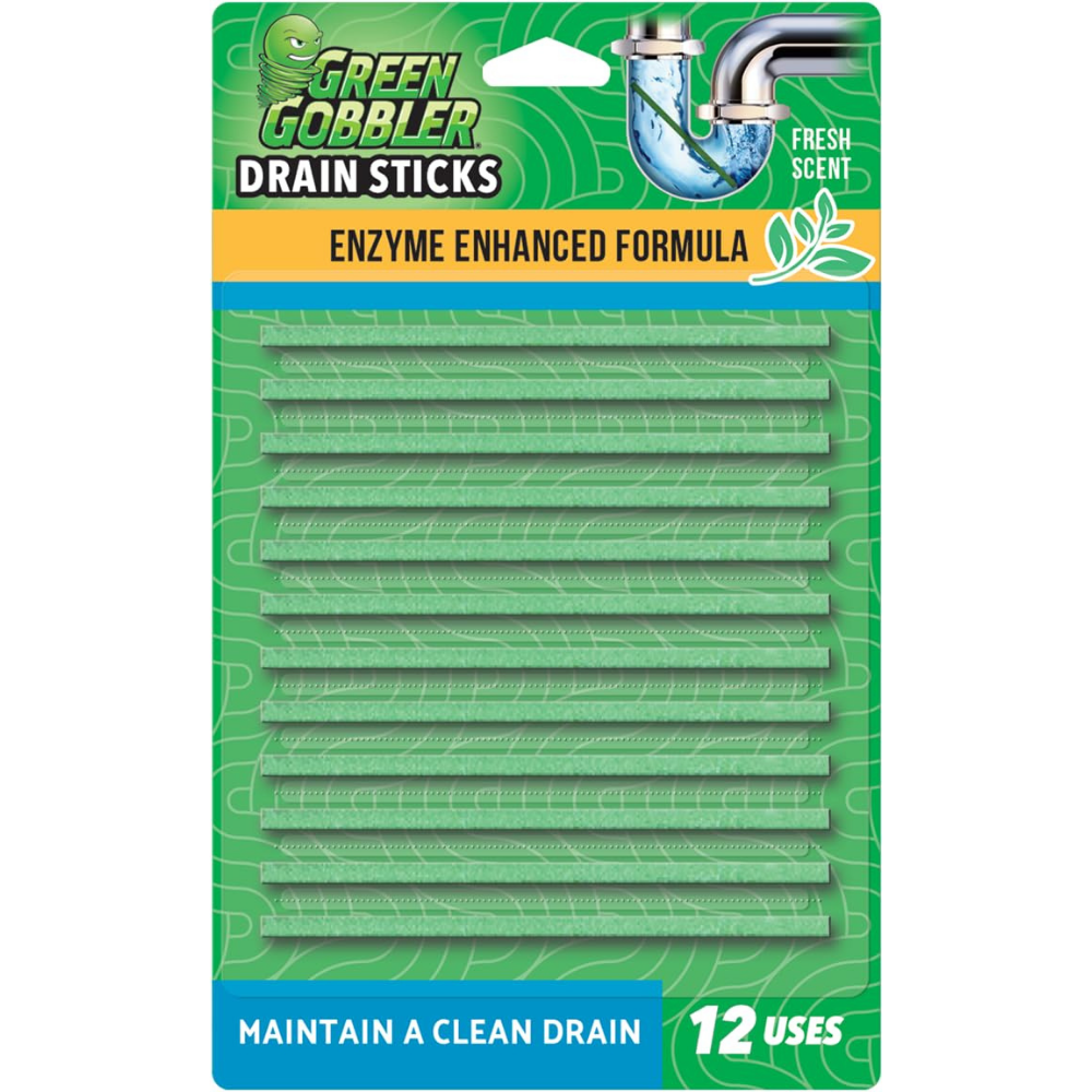 Green Gobbler Bio-Flow Drain Strips, Enzyme Drain Cleaner & Deodorizer – 12 Pack
