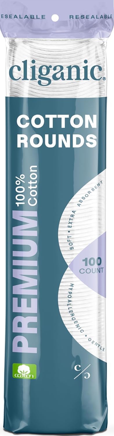 Cliganic Premium Cotton Rounds for Face | 100 Count