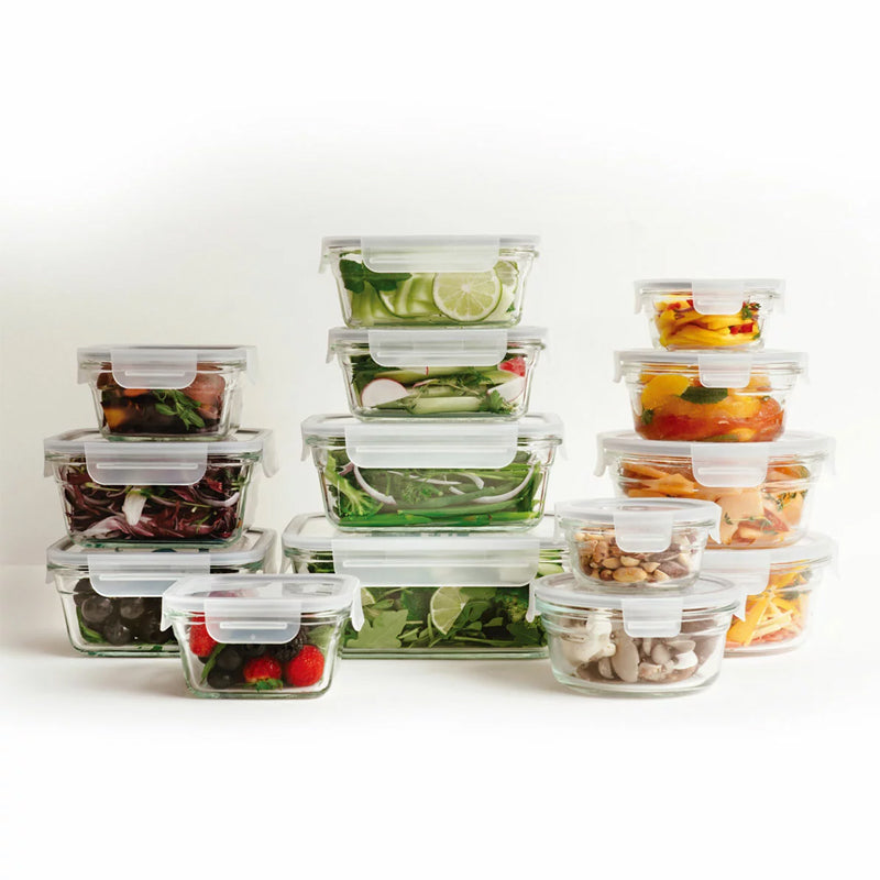 Glasslock 28 Piece Tempered Glass Food Storage Container Set – BPA-Free, Airtight & Leak-Proof Lids, Oven, Microwave, Freezer & Dishwasher Safe Meal Prep Containers
