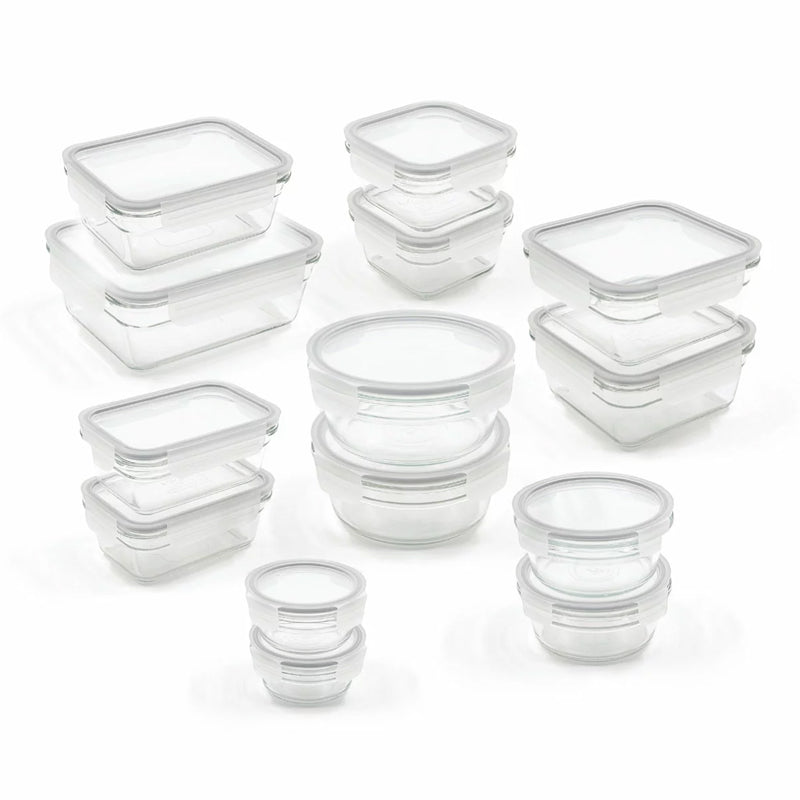 Glasslock 28 Piece Tempered Glass Food Storage Container Set – BPA-Free, Airtight & Leak-Proof Lids, Oven, Microwave, Freezer & Dishwasher Safe Meal Prep Containers