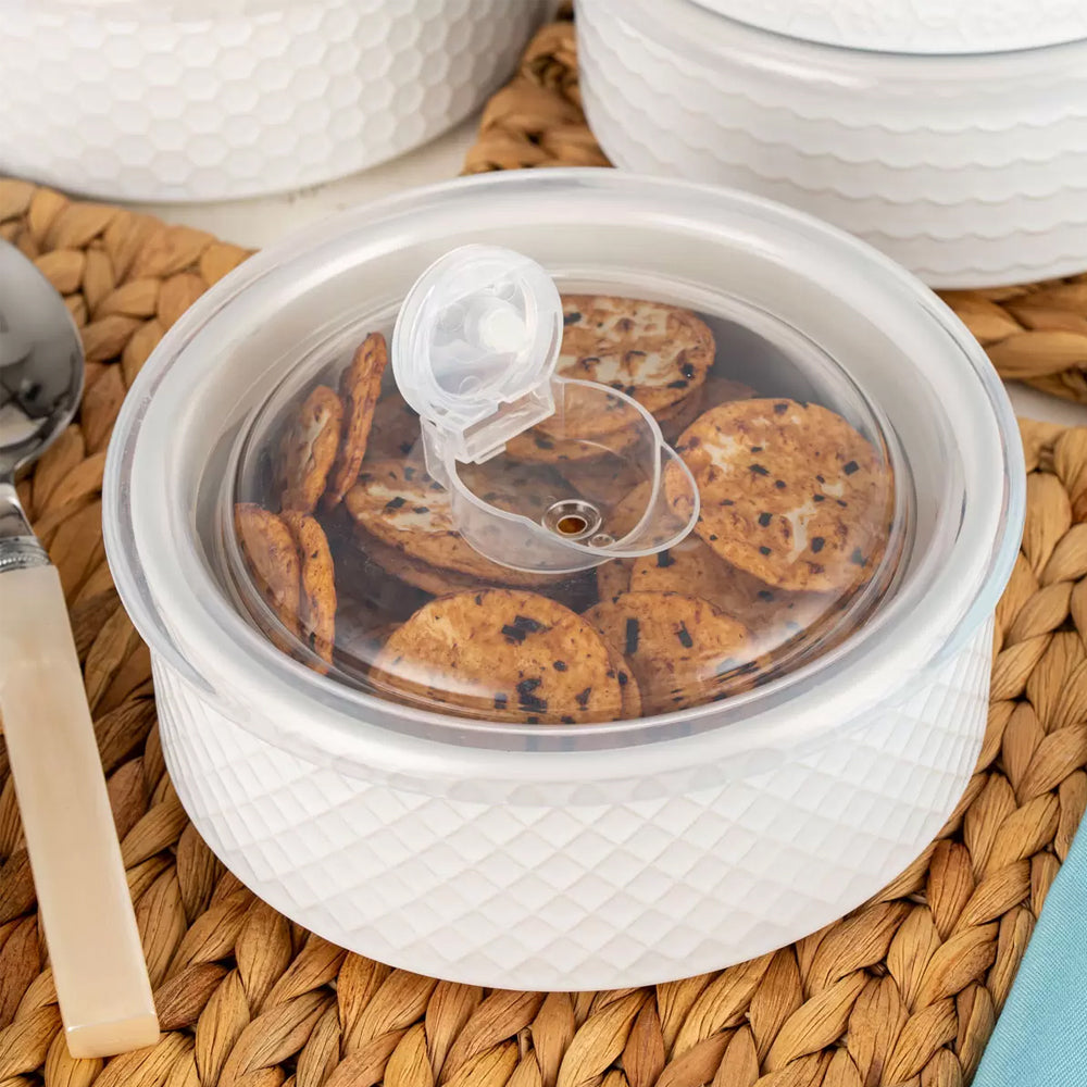 Signature Housewares 473ml Stoneware Bowls With Lids, Pack Of 6 - White (6 Individual Patterned Bowls)