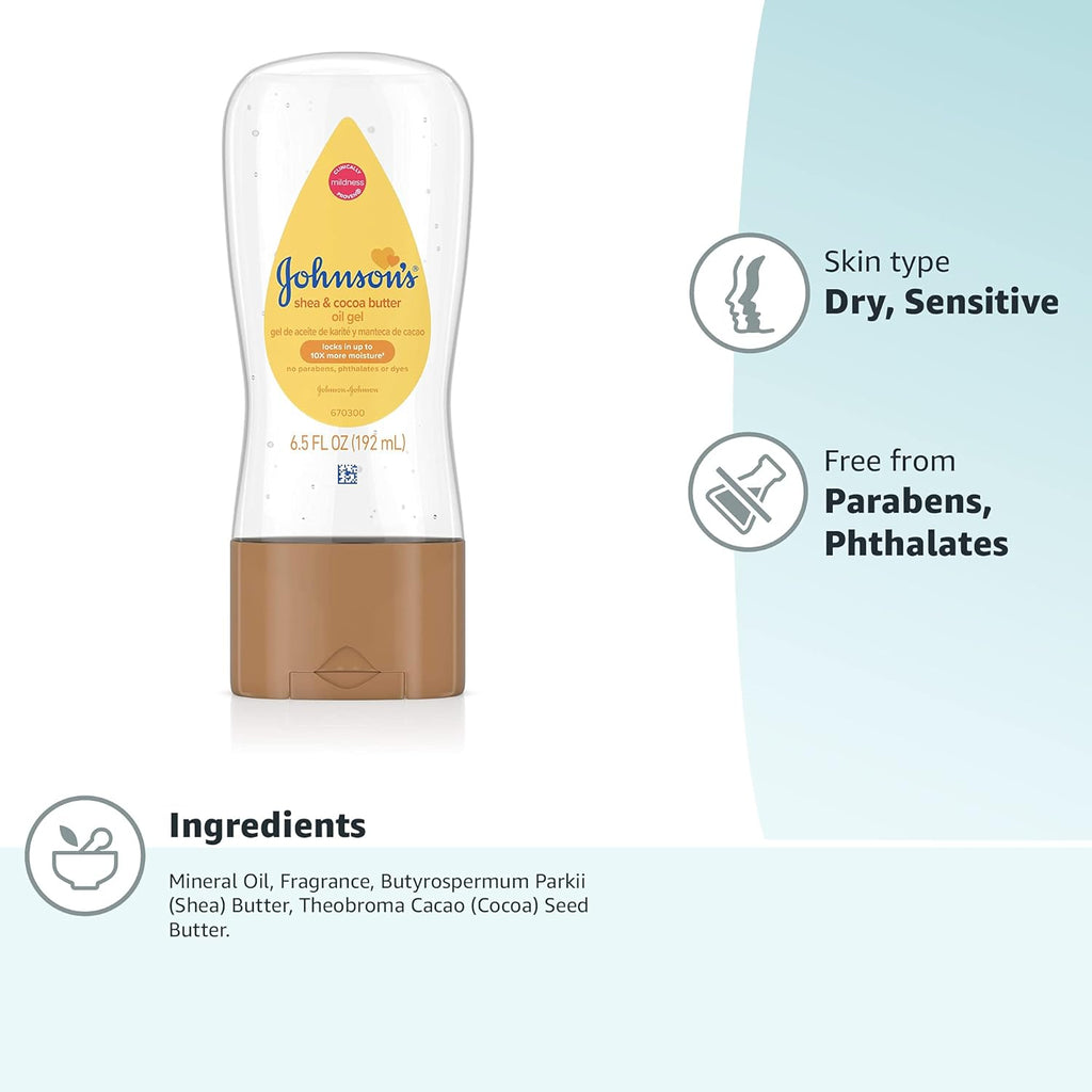 Johnson’s Baby Oil Gel with Shea & Cocoa Butter – 6.5 oz