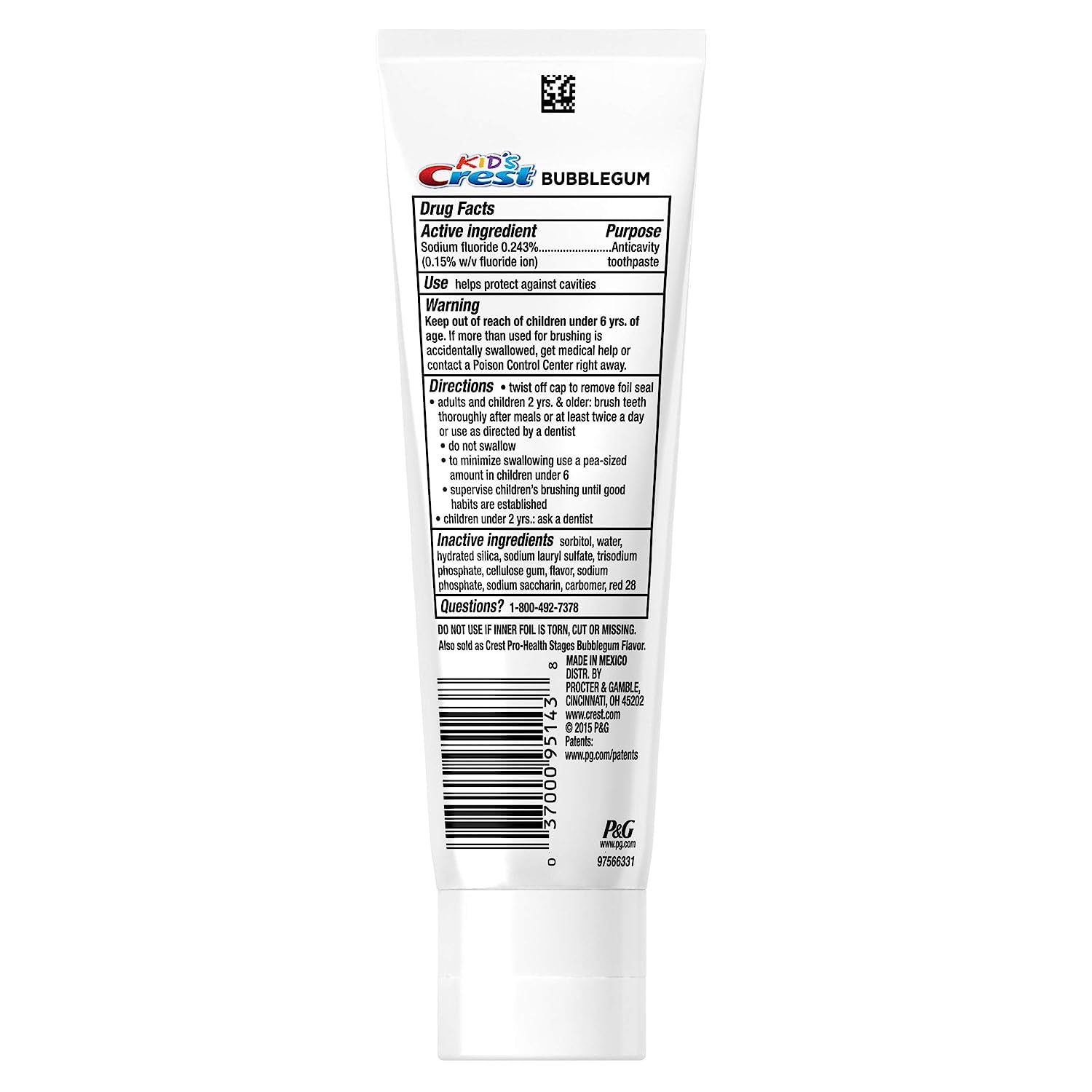 Crest Kids Cavity Protection Bubblegum Toothpaste – 4.2oz (3-Pack)