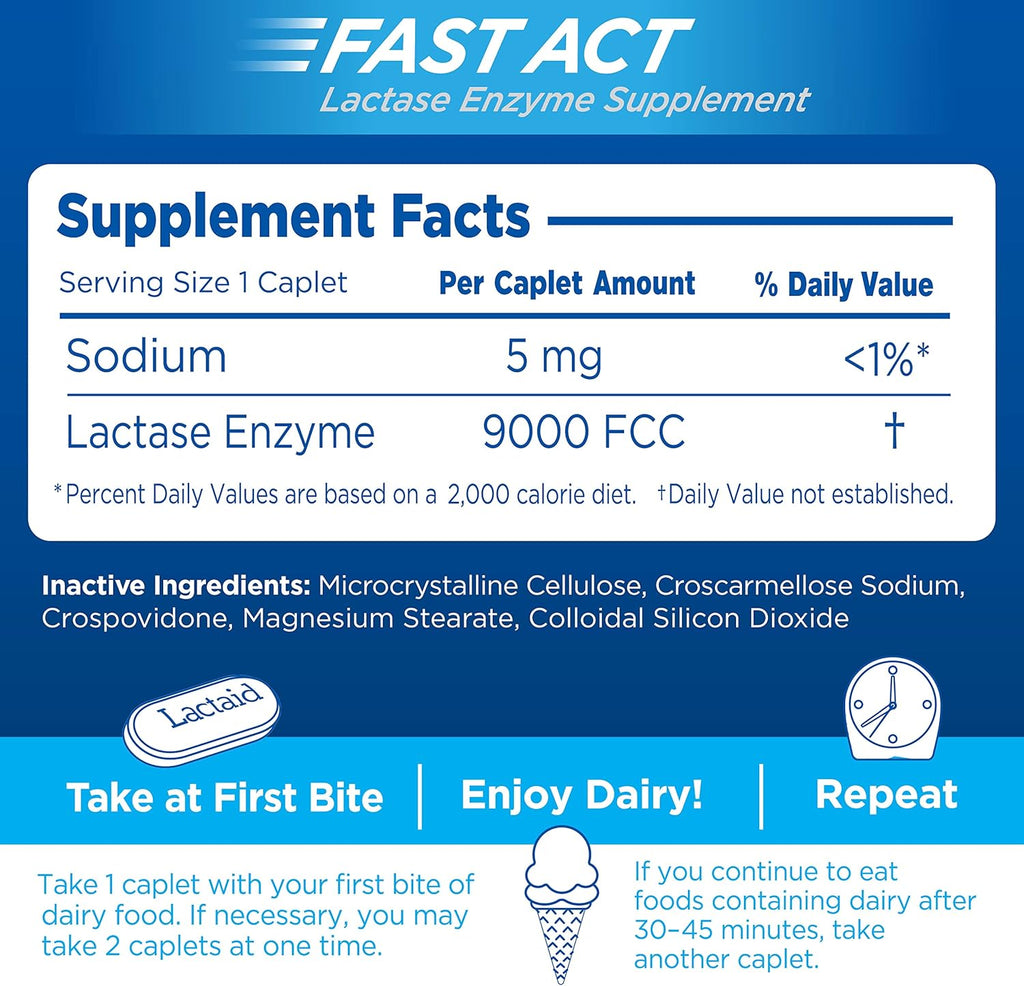 Lactaid Fast Act Lactase Enzyme Supplement, Twice As Ultra - 12 Caplets