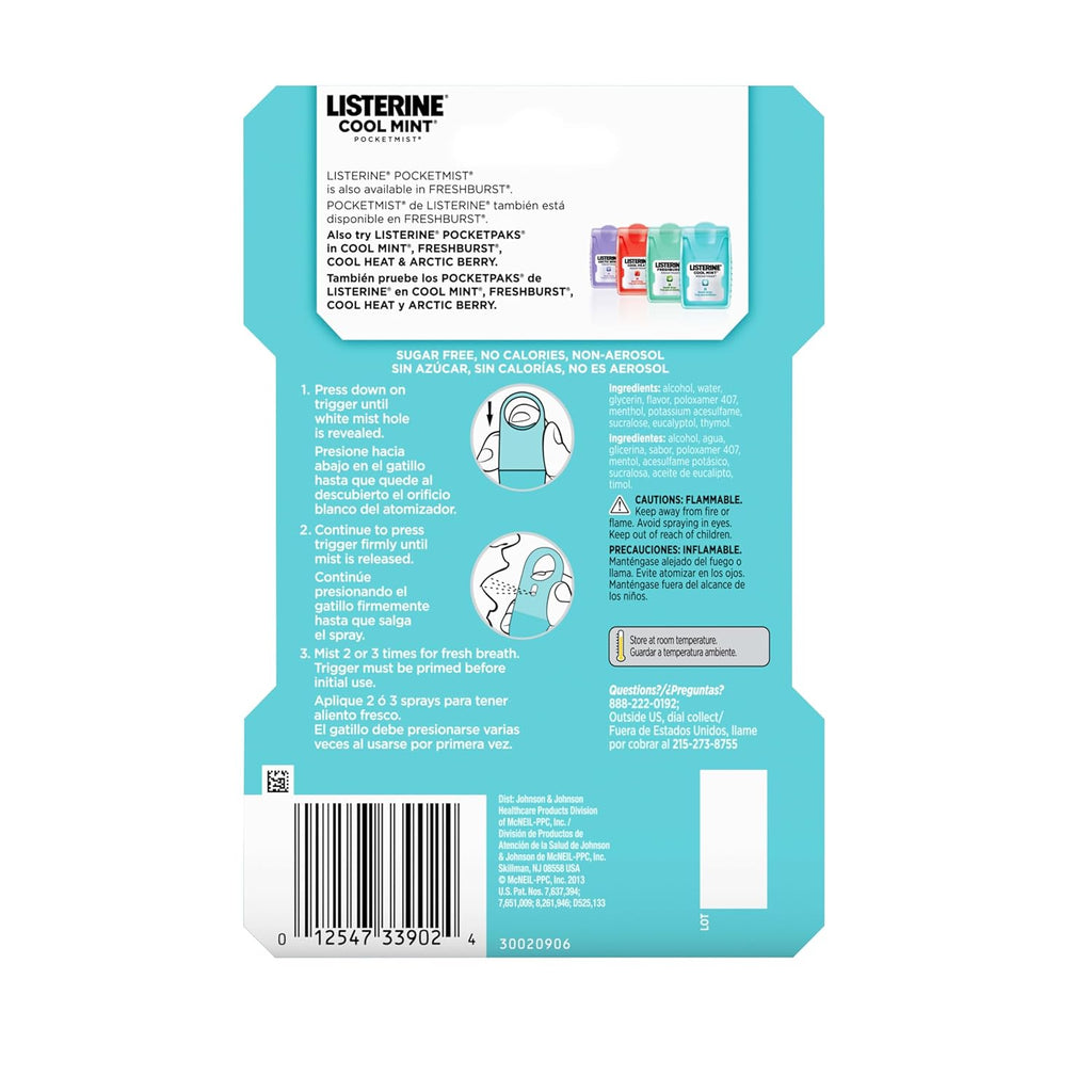 Listerine Pocketmist Cool Mint Mist Spray, 2 Count