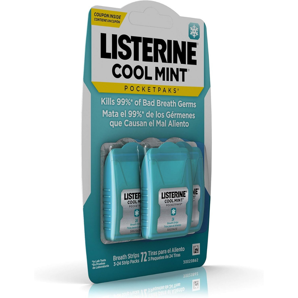 Listerine Pocketpaks Breath Strips, Cool Mint, Pack of 3