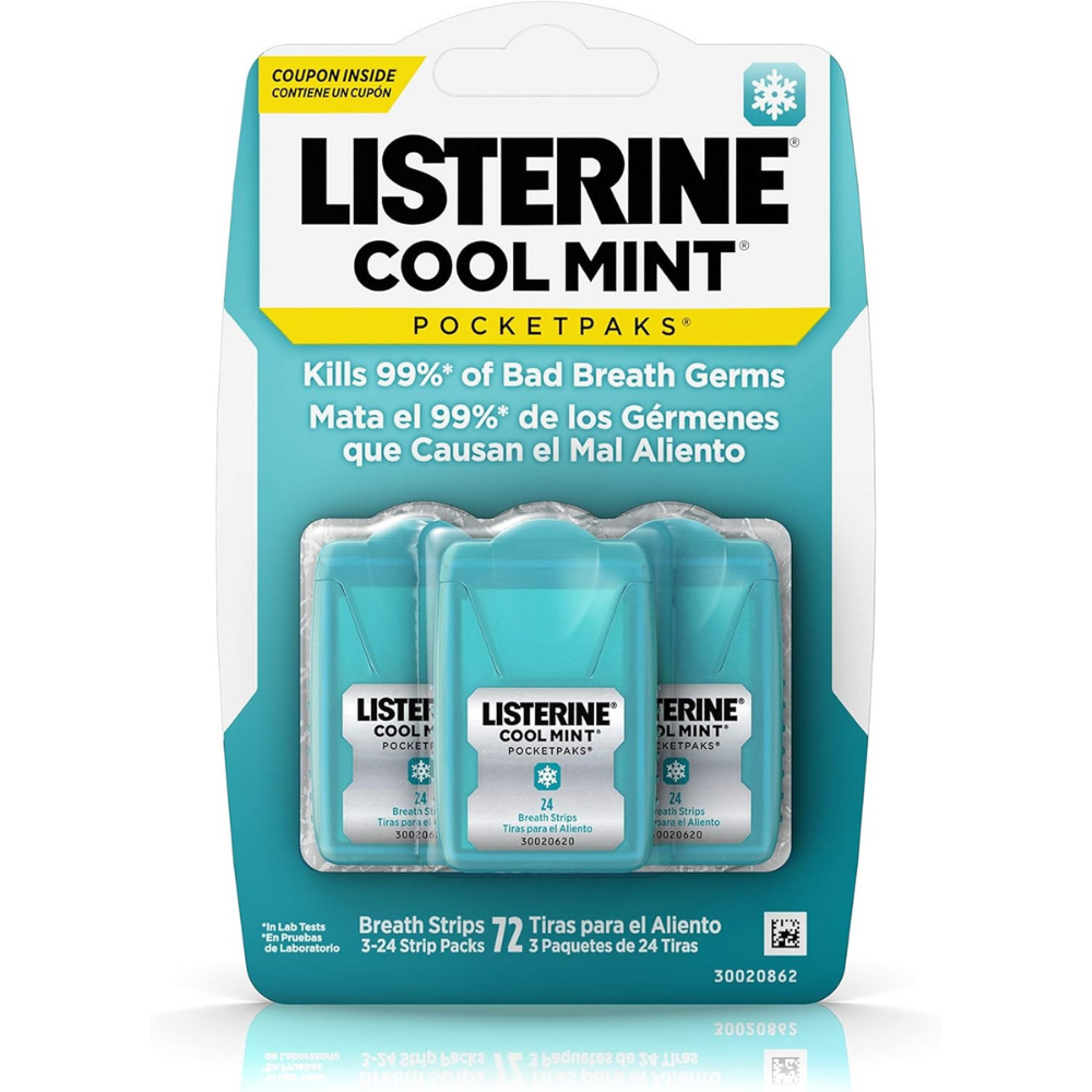 Listerine Pocketpaks Breath Strips, Cool Mint, Pack of 3