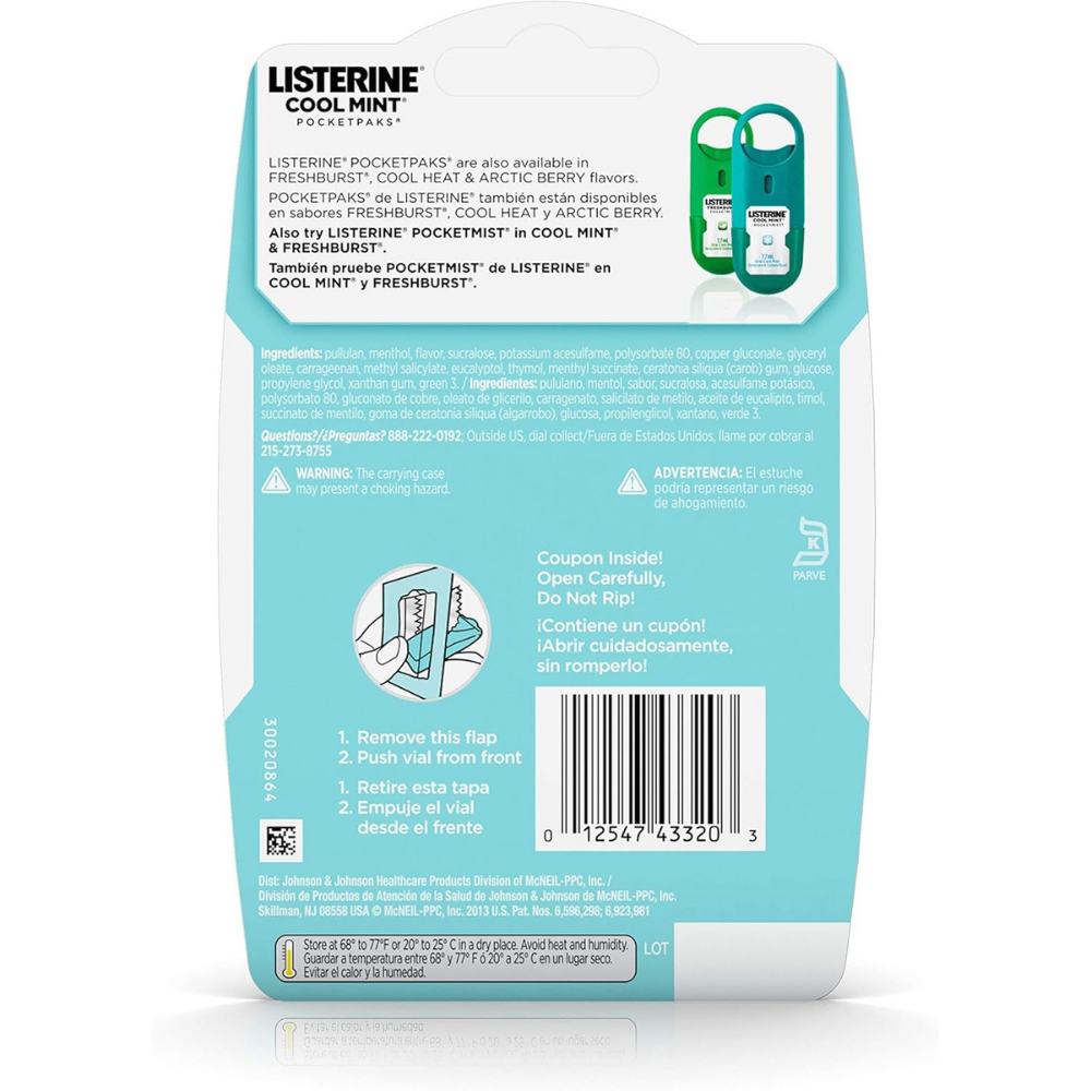 Listerine Pocketpaks Breath Strips, Cool Mint, Pack of 3