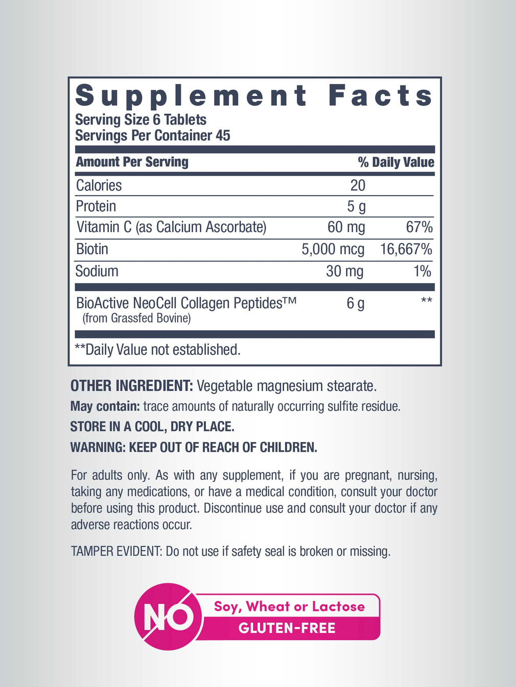 Neocell Grassfed Collagen Peptides + Vitamin C & Biotin | 270 Tablets