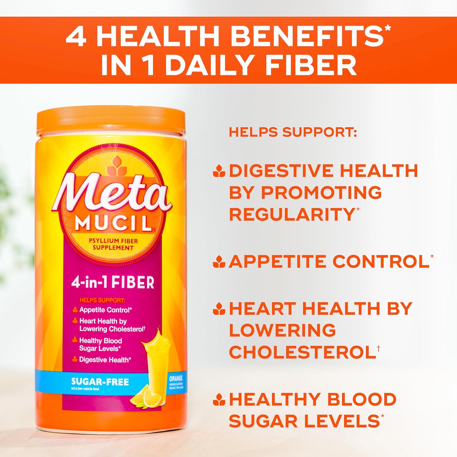 Metamucil 4-in-1 Fiber, Smooth Texture, Sugar-Free Powder, 114 Doses