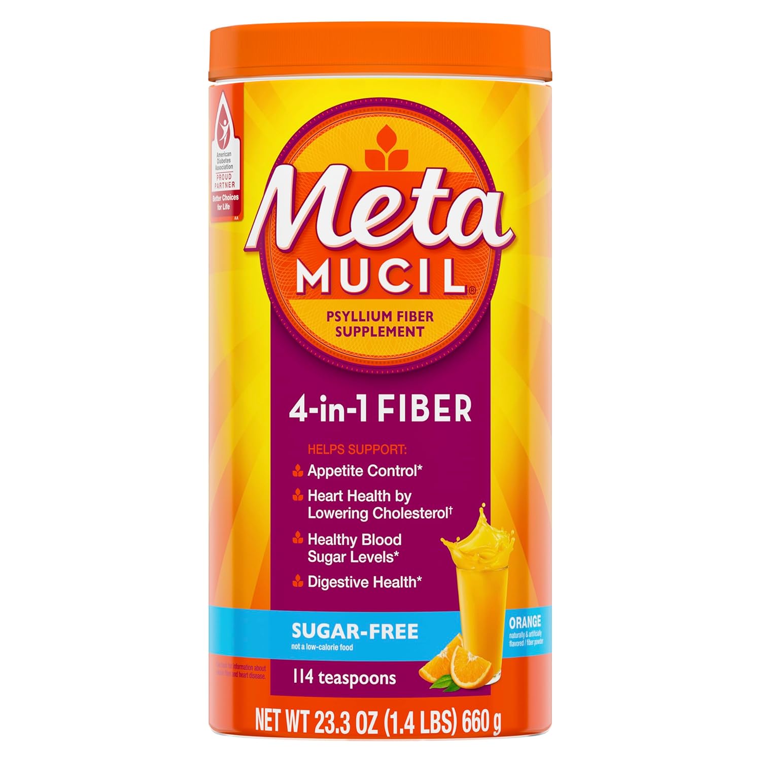 Metamucil 4-in-1 Fiber, Smooth Texture, Sugar-Free Powder, 114 Doses