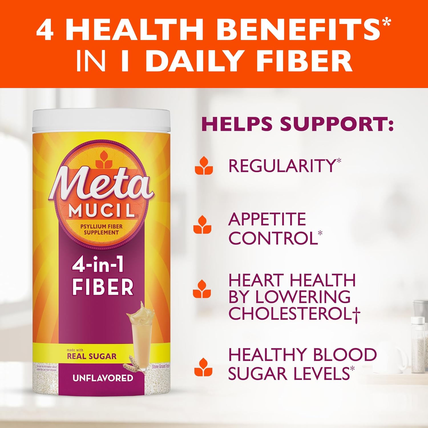 Metamucil Daily 4-in-1 Fiber Supplement – 114 Doses