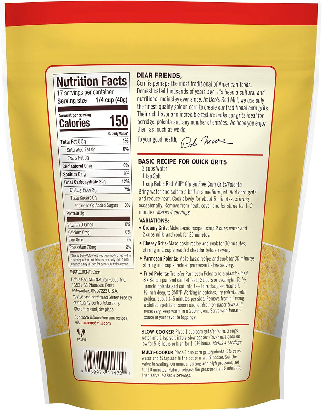 Bob's Red Mill Corn Grits (Polenta) | 680 g