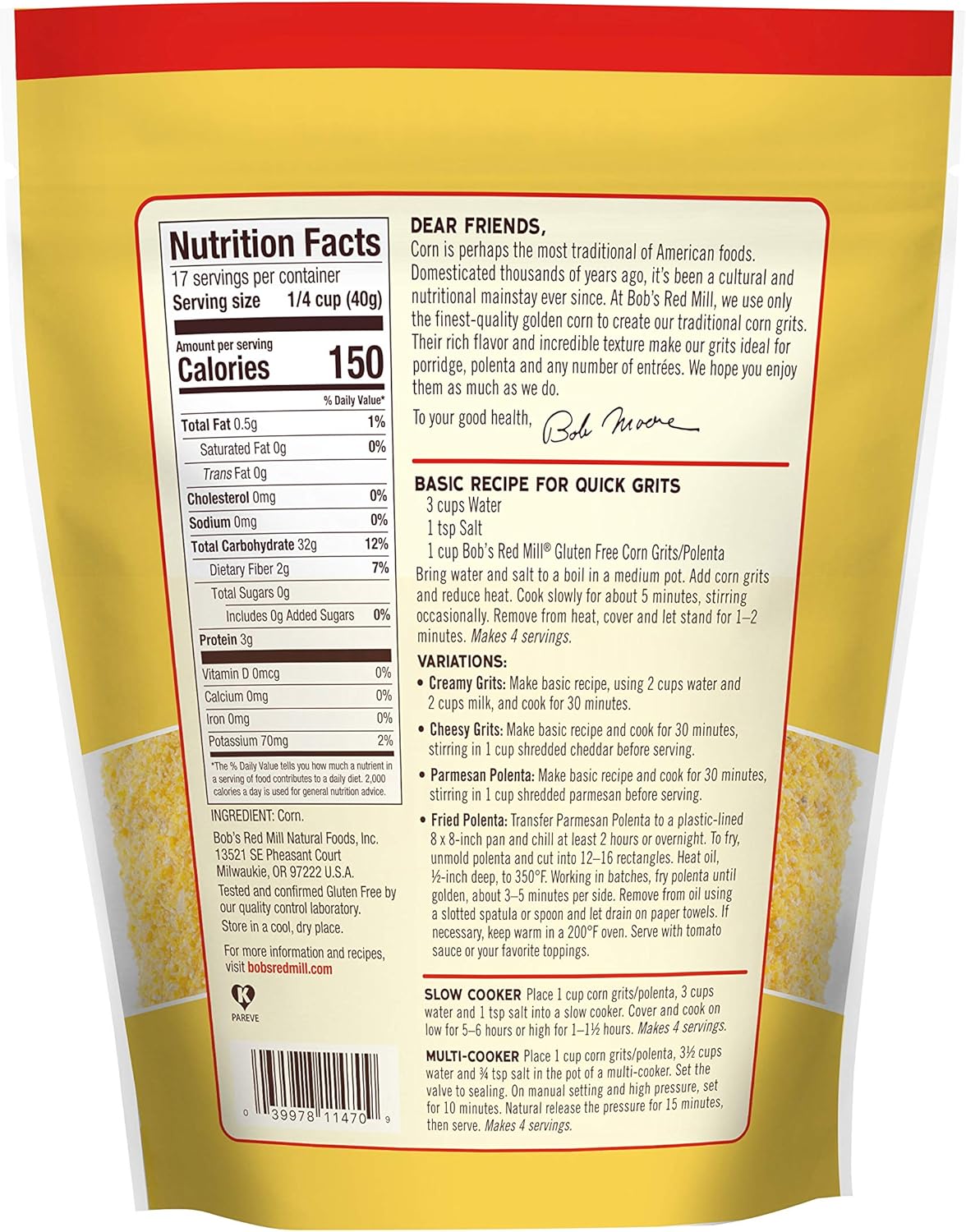 Bob's Red Mill Corn Grits (Polenta) | 680 g