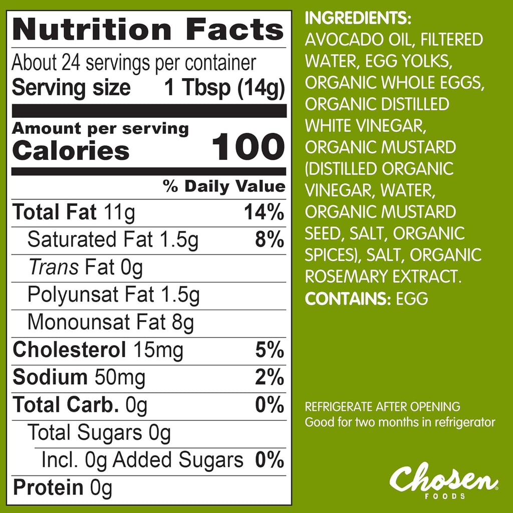 Chosen Foods Avocado Oil Mayo, 12 Oz (355 ml)