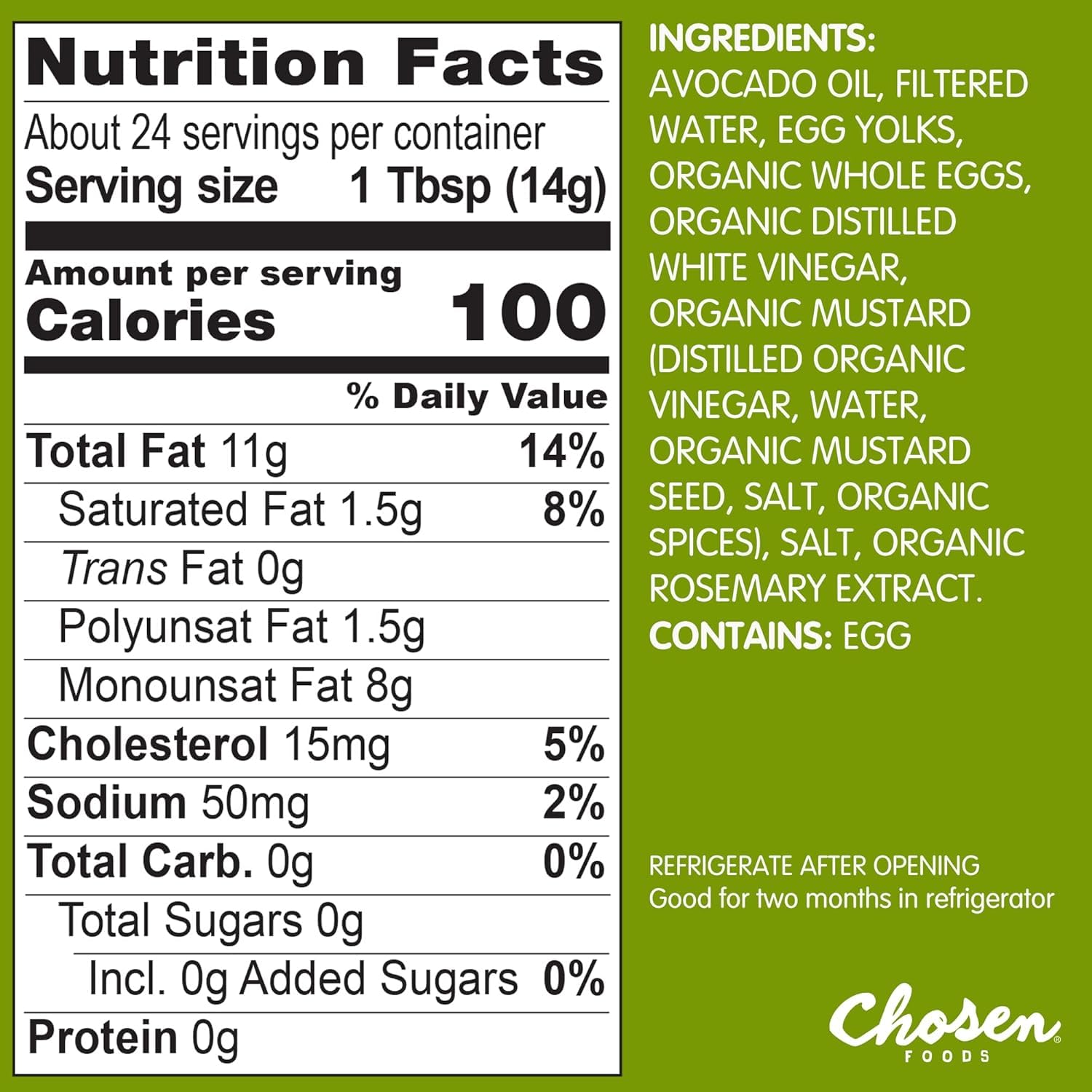 Chosen Foods Avocado Oil Mayo, 12 Oz (355 ml)