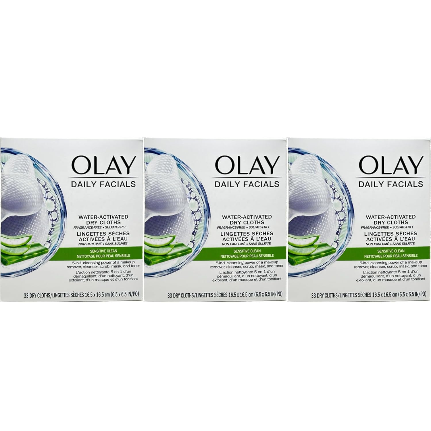 Olay Daily Gentle Clean 4-in-1 Water Activated Cloths, Pack of 3 (33x3, 99 Count)
