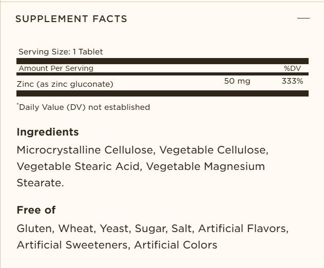 Solgar Zinc 50 mg, 100 Tablets