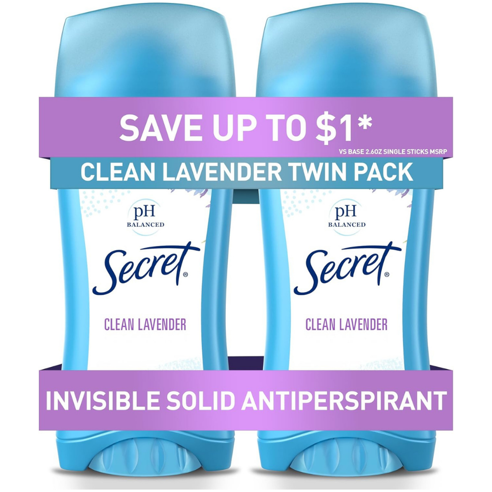 Secret Invisible Solid Antiperspirant & Deodorant, Clean Lavender, Twin Pack - 5.2 Oz