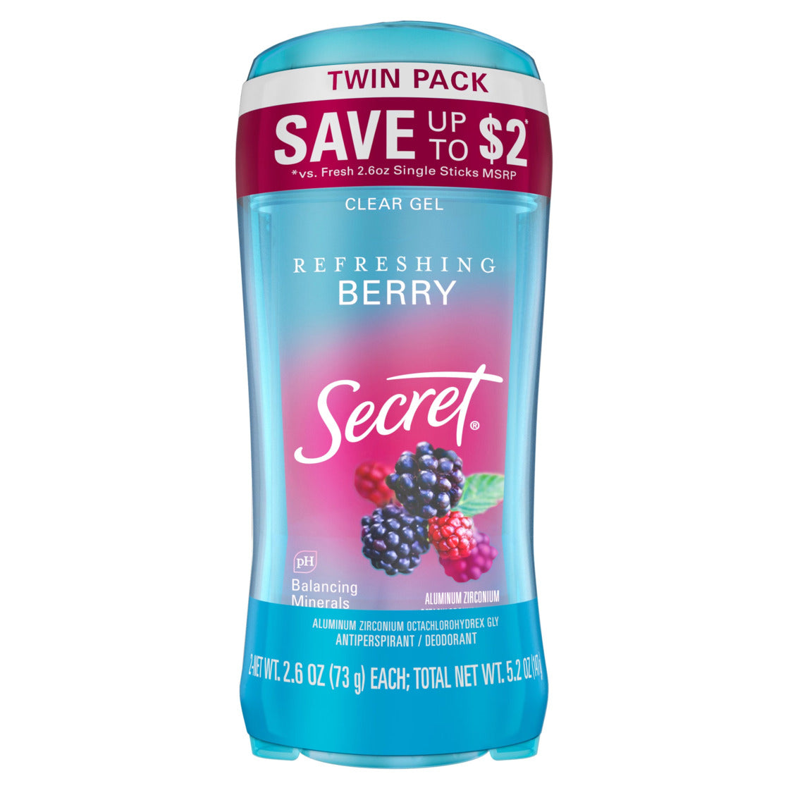 Secret Fresh Antiperspirant Deodorant Clear Gel - Refreshing Berry Scent, 2.6 Oz (Pack of 2)