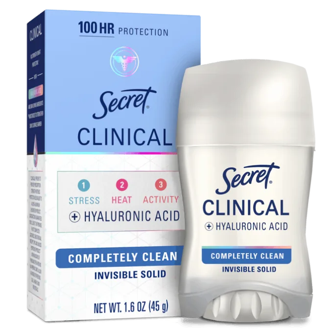Secret Clinical Antiperspirant & Deodorant, Completely Clean, 100 Hour Invisible Solid - 1.6 Oz
